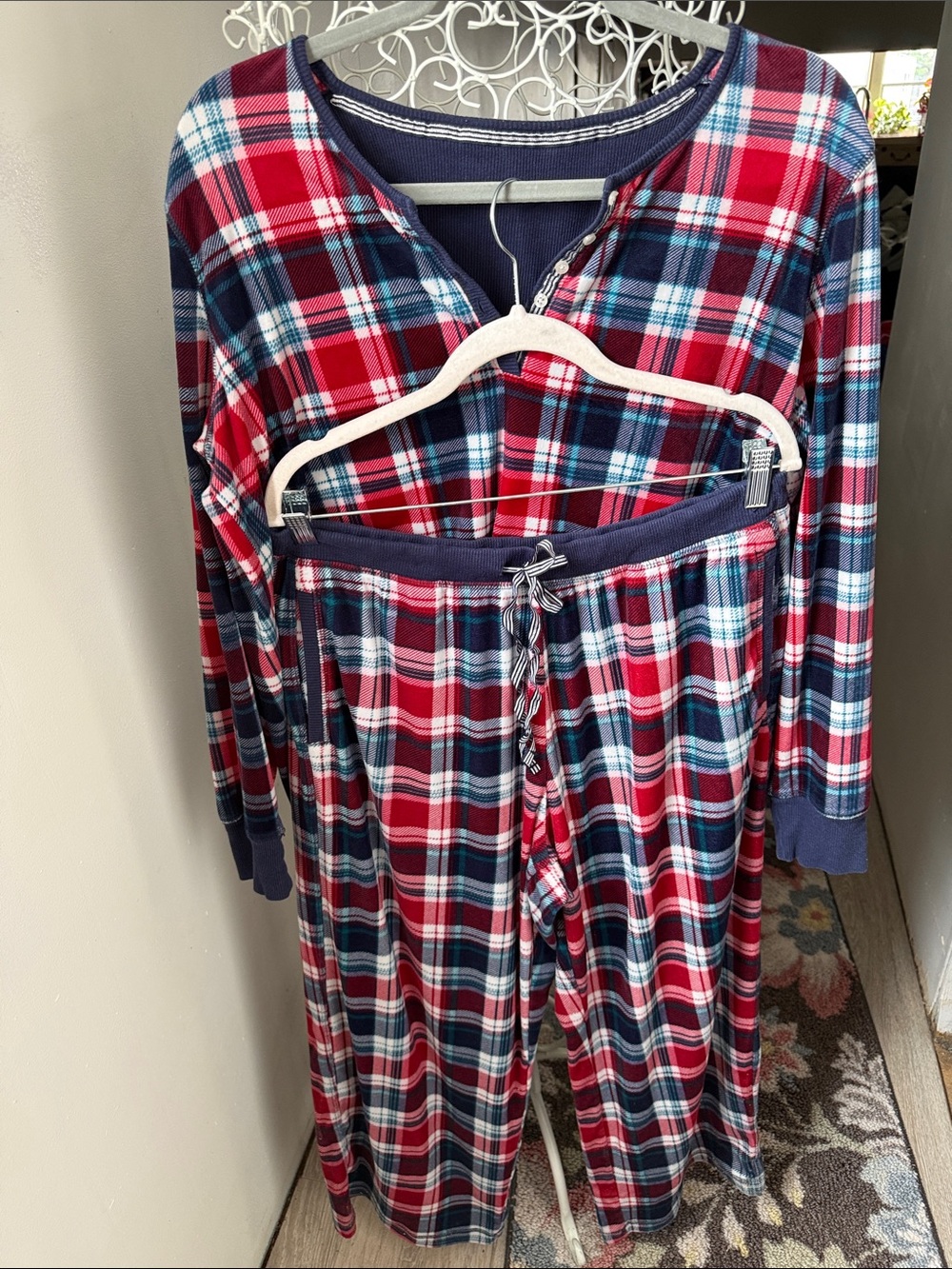 Nautica Az L Plaid Pajama Set in Red and Navy